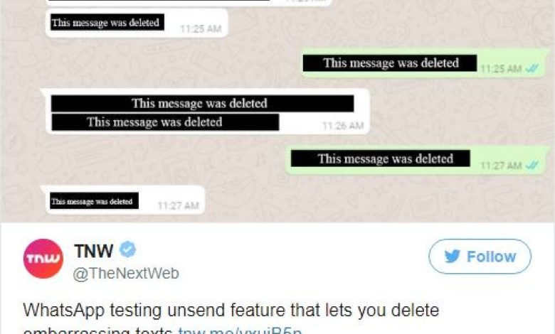 تطبيق “واتس آب” يبدأ بإتاحة إمكانية حذف الرسائل بعد إرسالها