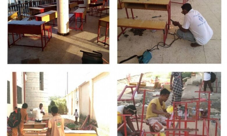 مؤسسة شباب أبين تدشن ترميم وإصلاح الكراسي المزدوجة في مدارس خنفرو زنجبار