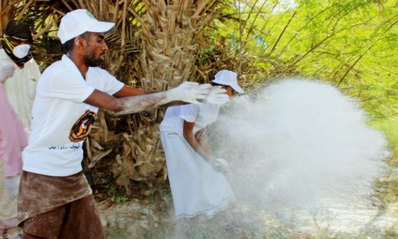 انتقالي غيل باوزير ينفذ حملة رش مادة الجير على الأماكن تكاثر البعوض